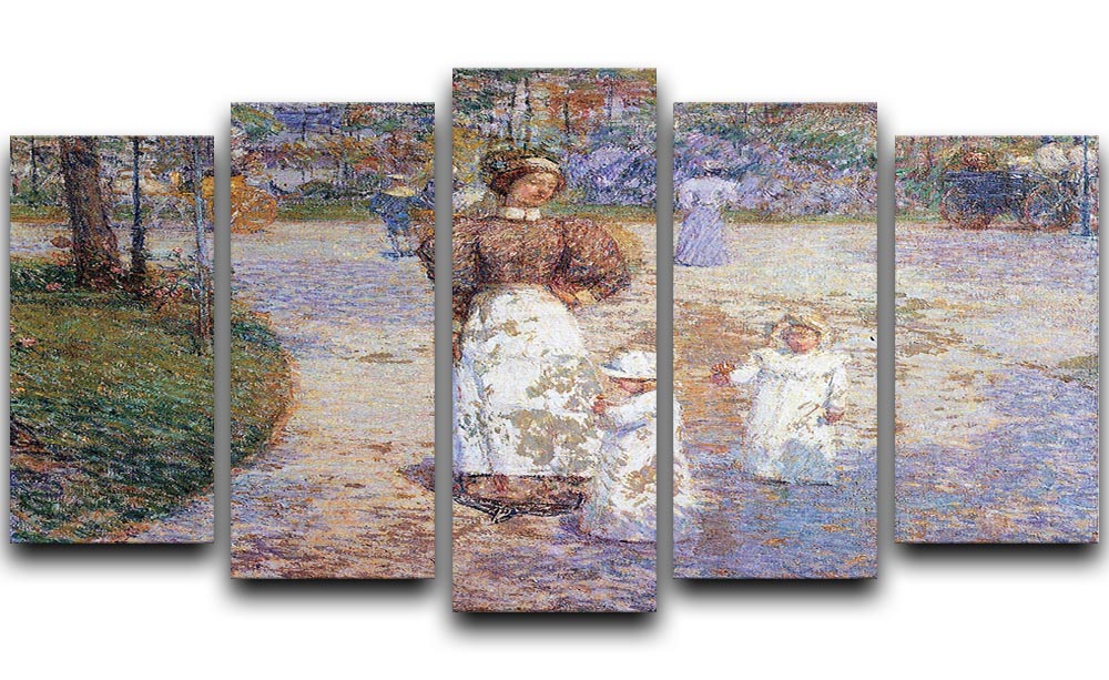 Spring in Central Park by Hassam 5 Split Panel Canvas - Canvas Art Rocks - 1