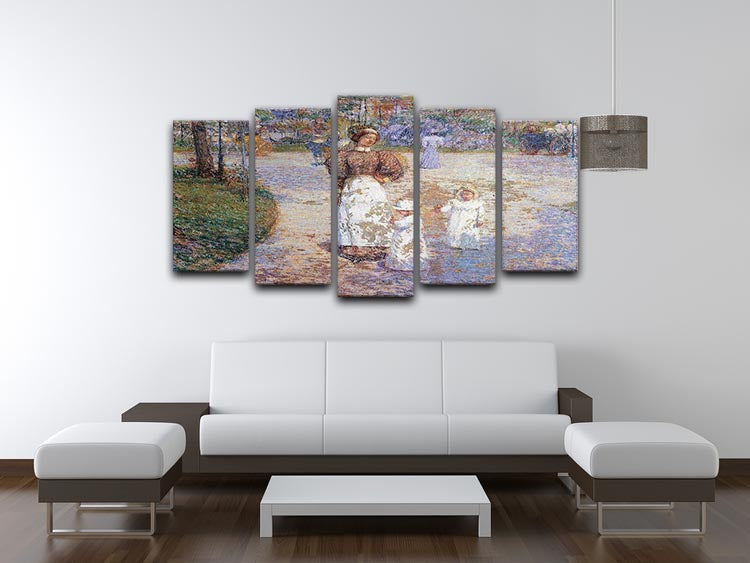 Spring in Central Park by Hassam 5 Split Panel Canvas - Canvas Art Rocks - 3
