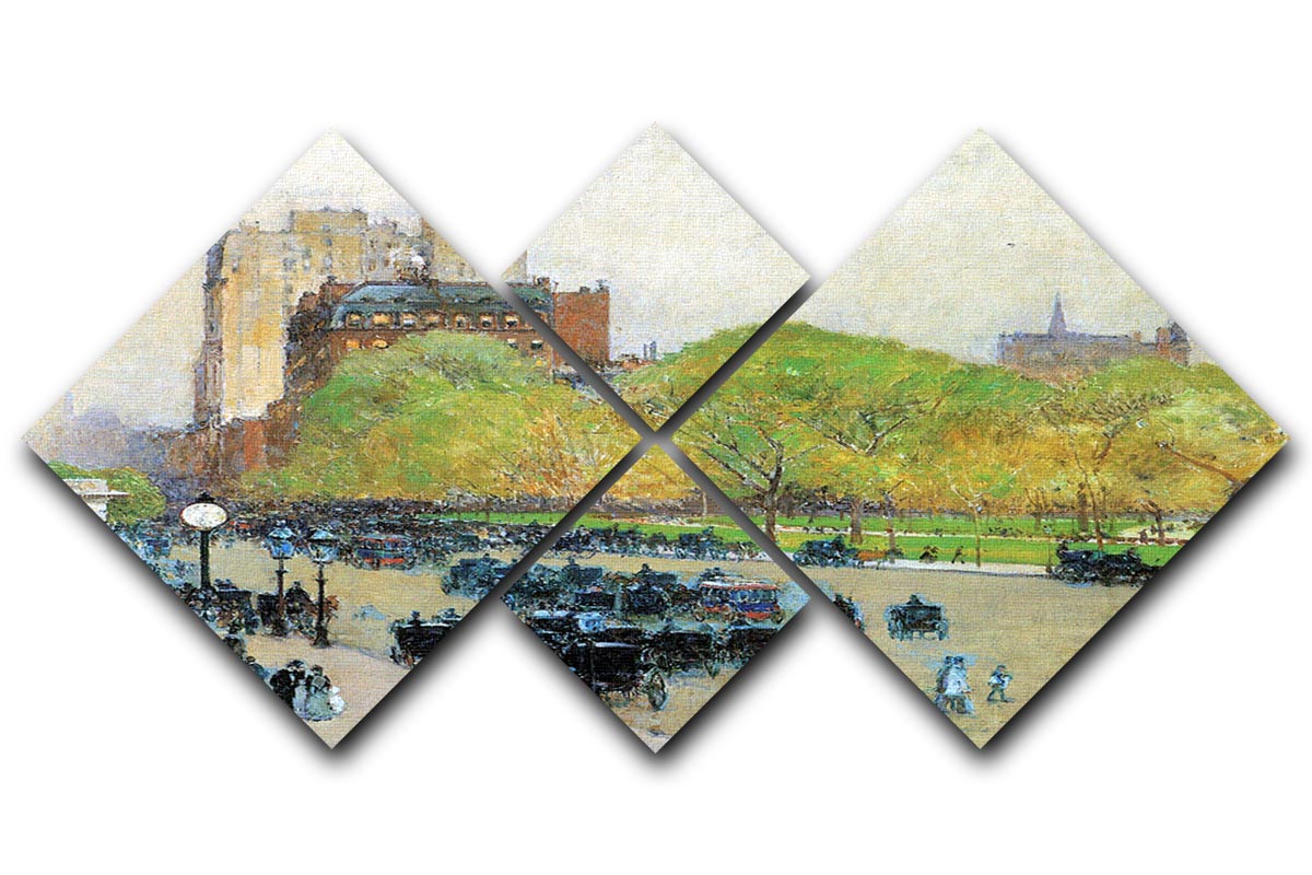 Spring morning in the heart of the city by Hassam 4 Square Multi Panel Canvas - Canvas Art Rocks - 1