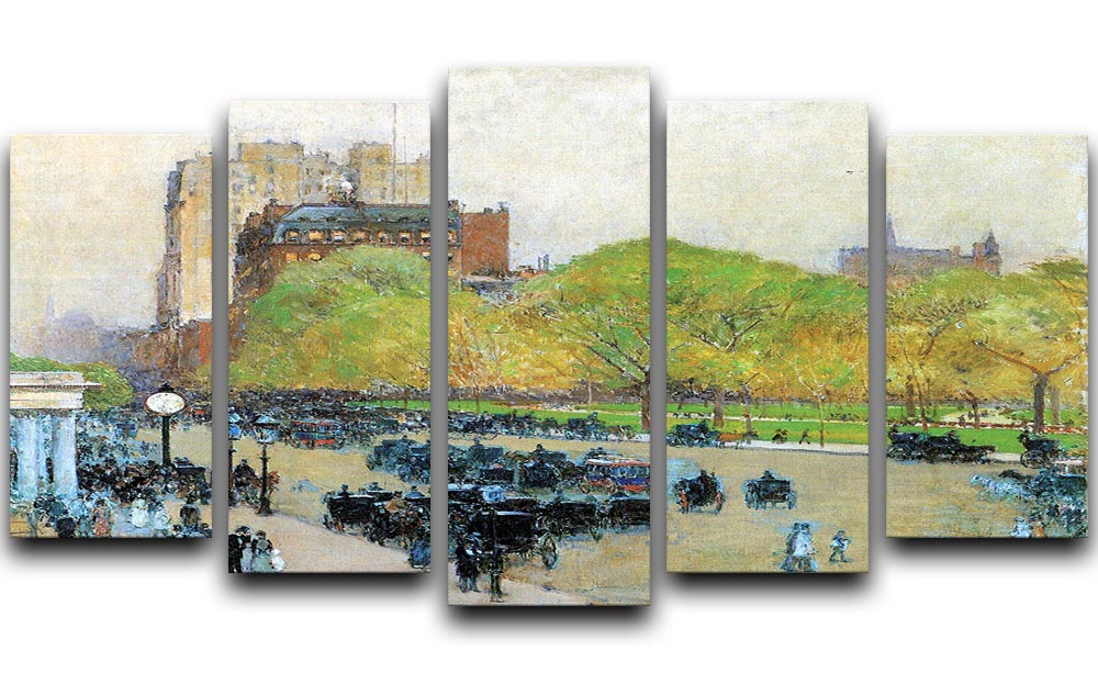 Spring morning in the heart of the city by Hassam 5 Split Panel Canvas - Canvas Art Rocks - 1
