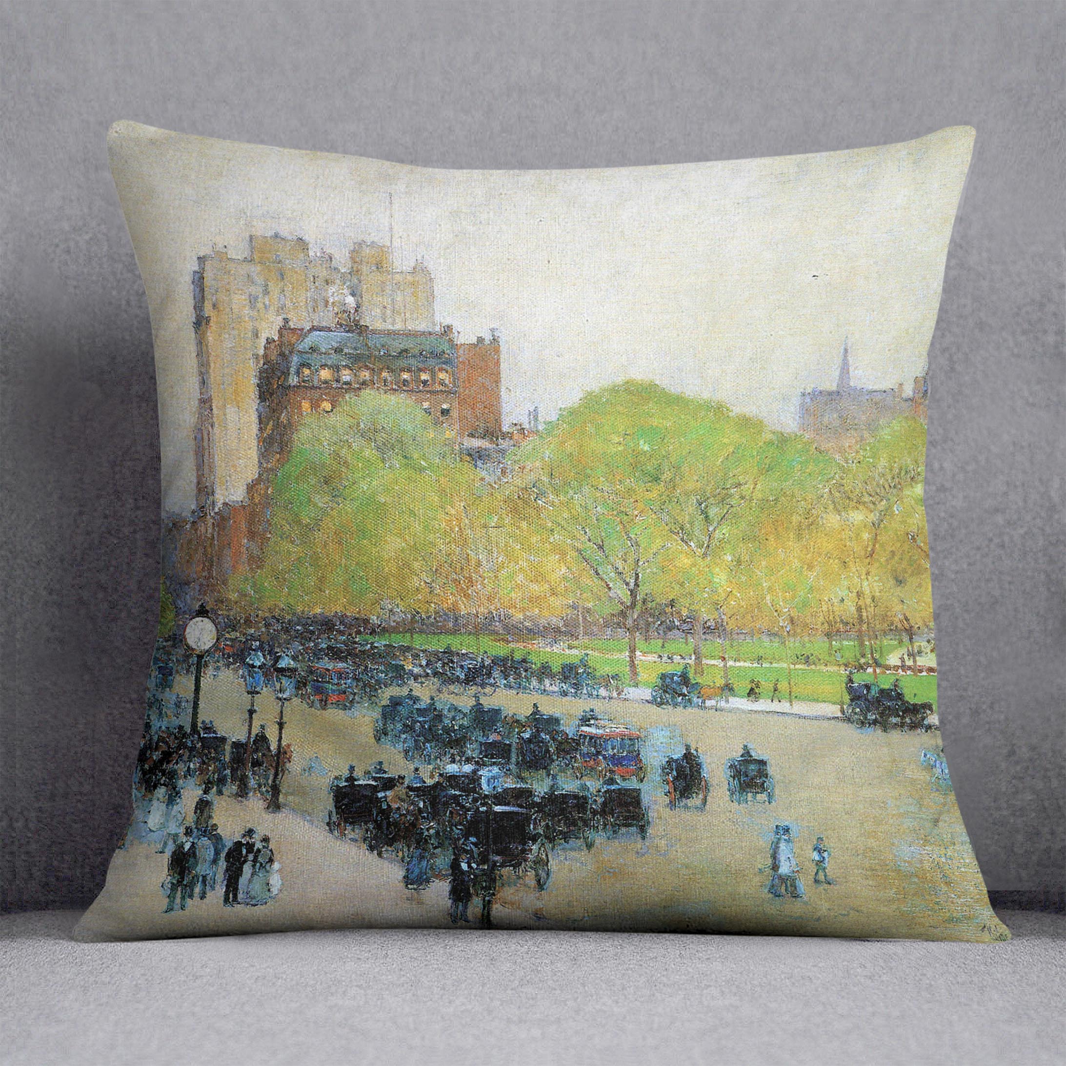 Spring morning in the heart of the city by Hassam Cushion - Canvas Art Rocks - 1