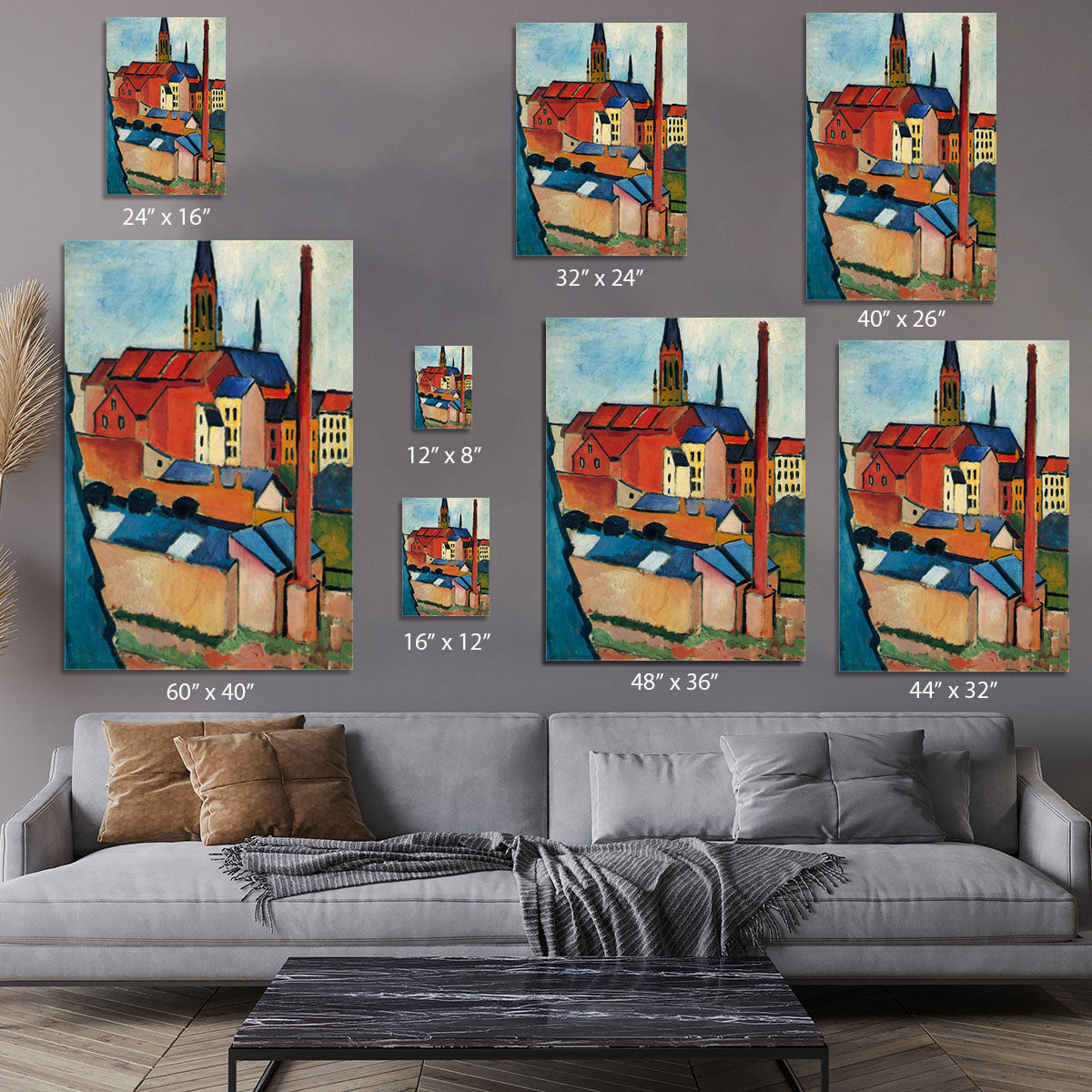 St Marys Church with houses and chimney by Macke Canvas Print or Poster - Canvas Art Rocks - 7