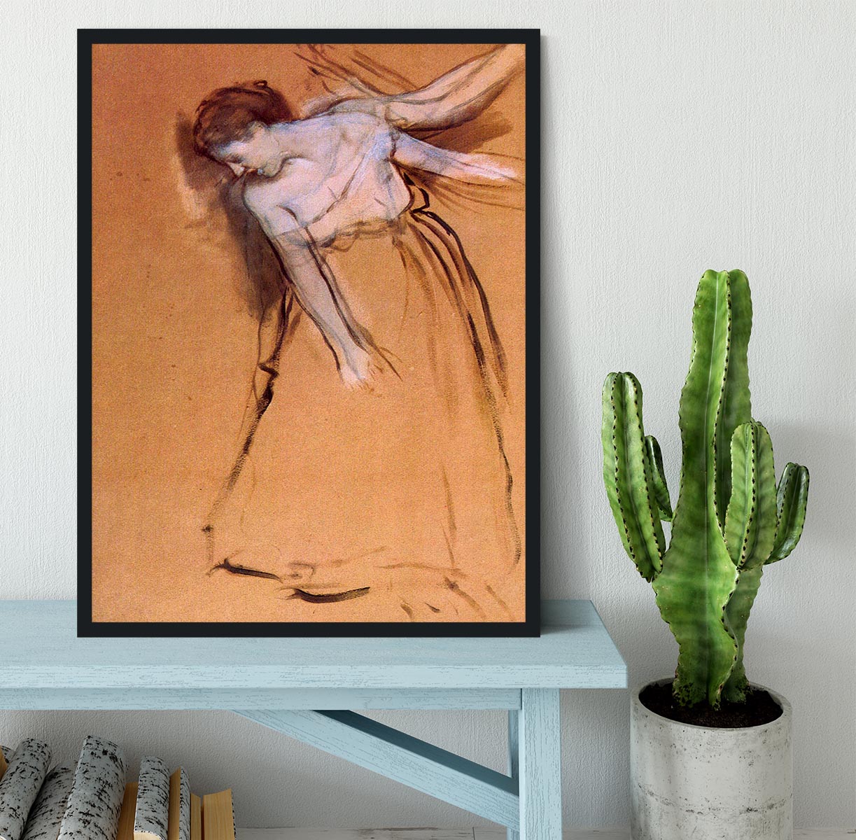 Standing with arms stretched bent to the side by Degas Framed Print - Canvas Art Rocks - 2