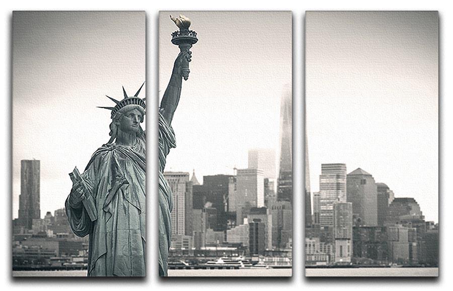 Statue of Liberty with cityscape 3 Split Panel Canvas Print - Canvas Art Rocks - 1