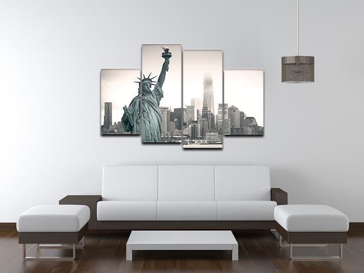 Statue of Liberty with cityscape 4 Split Panel Canvas  - Canvas Art Rocks - 3