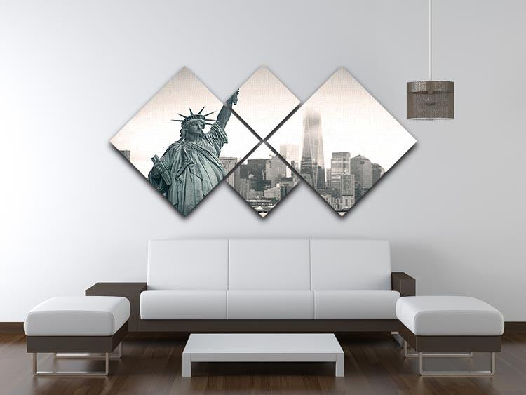 Statue of Liberty with cityscape 4 Square Multi Panel Canvas  - Canvas Art Rocks - 3