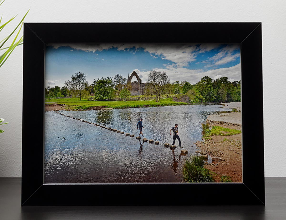 Stepping stones at Bolton Abbey Framed Print - Canvas Art Rocks - 2