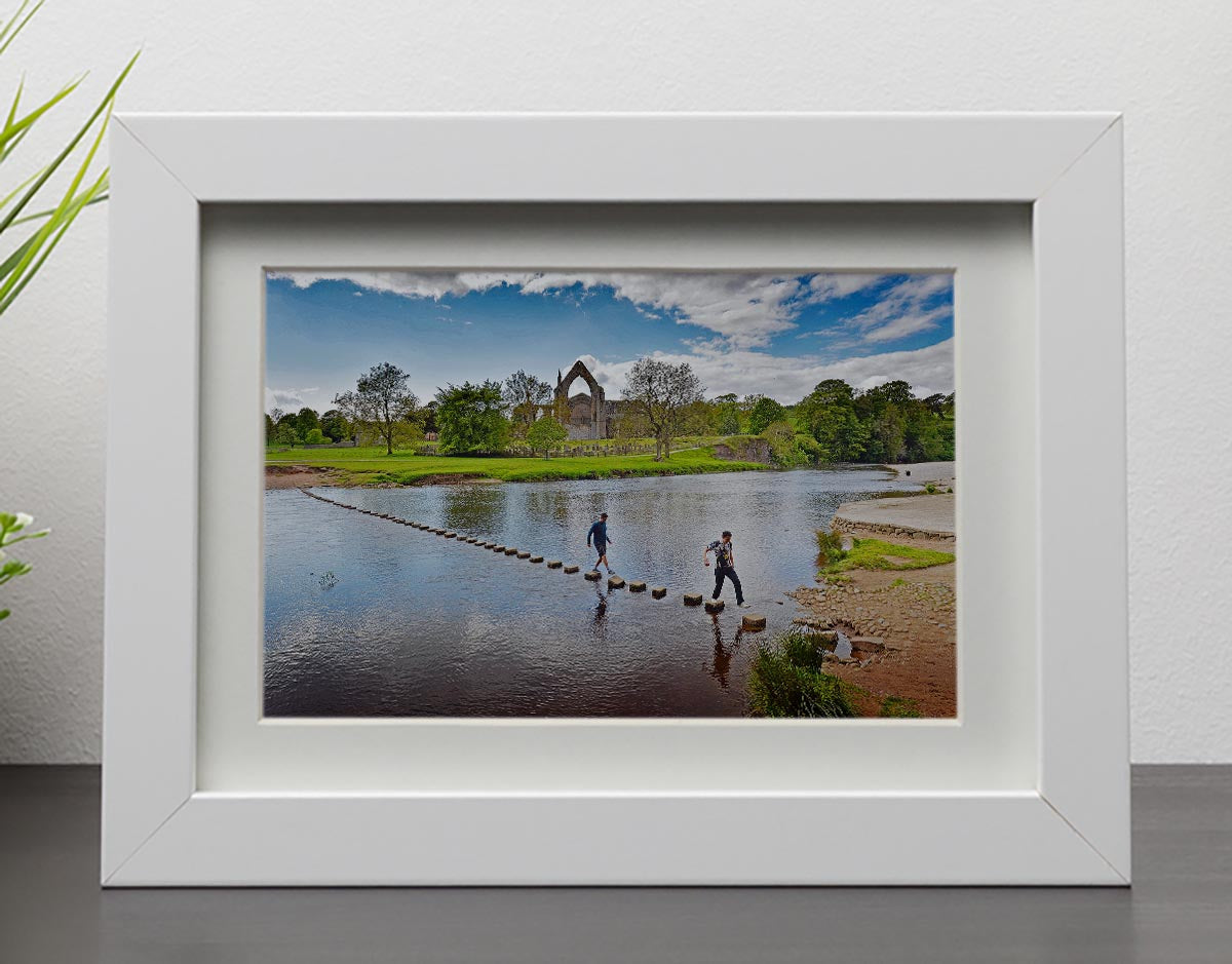 Stepping stones at Bolton Abbey Framed Print - Canvas Art Rocks - 3