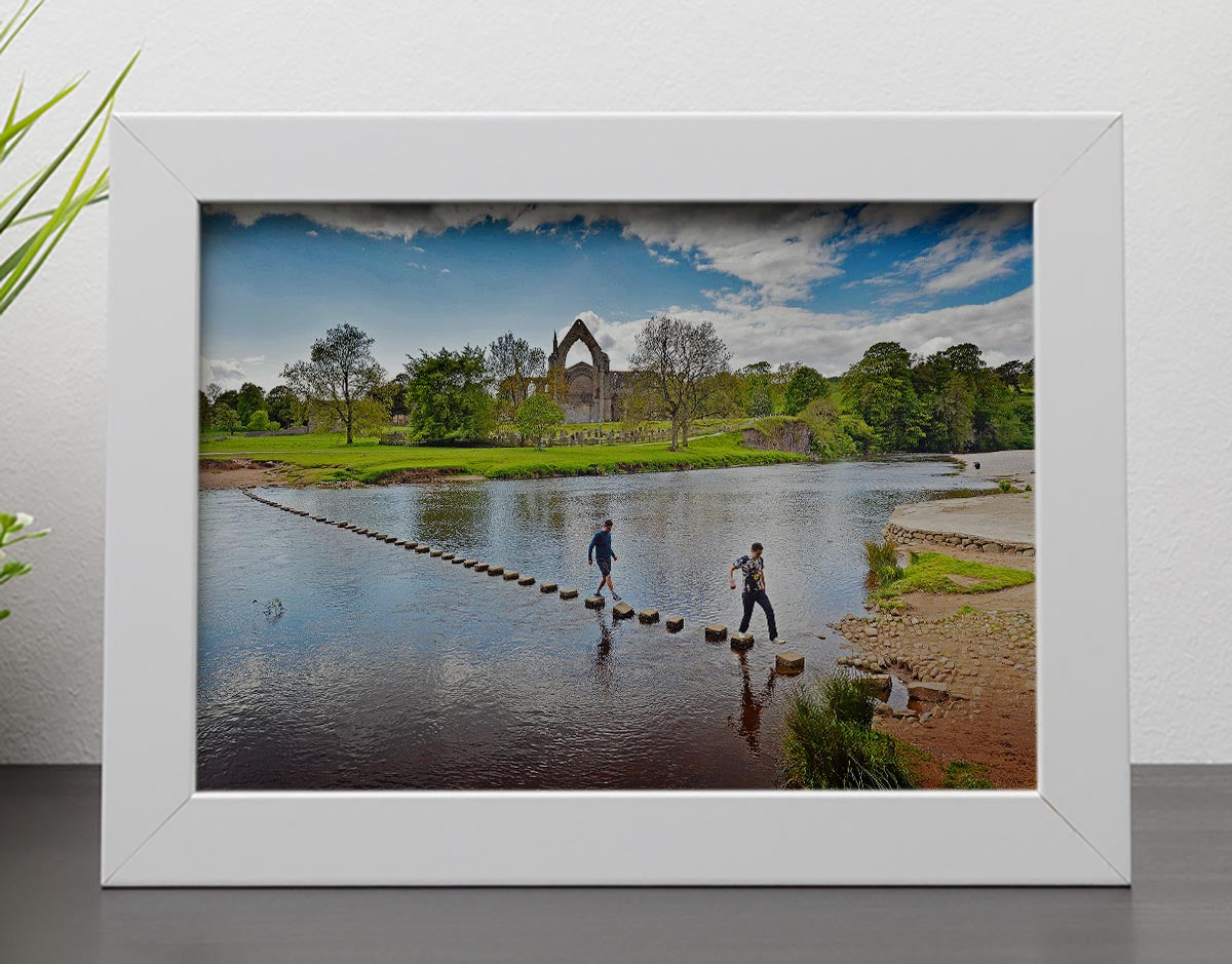 Stepping stones at Bolton Abbey Framed Print - Canvas Art Rocks - 4