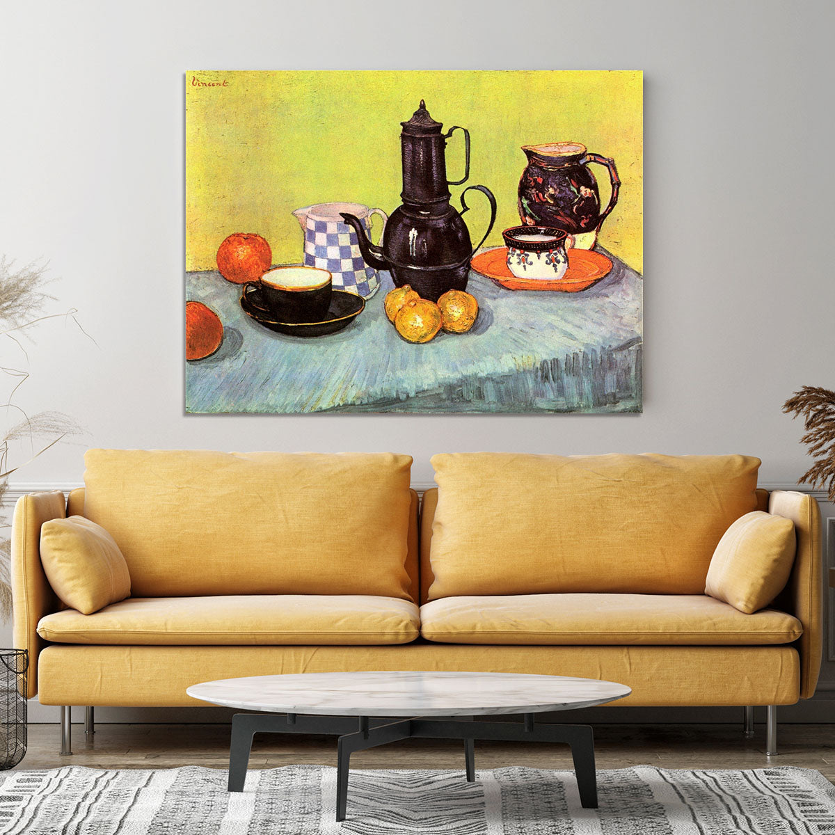 Still Life Blue Enamel Coffeepot Earthenware and Fruit by Van Gogh Canvas Print or Poster - Canvas Art Rocks - 4