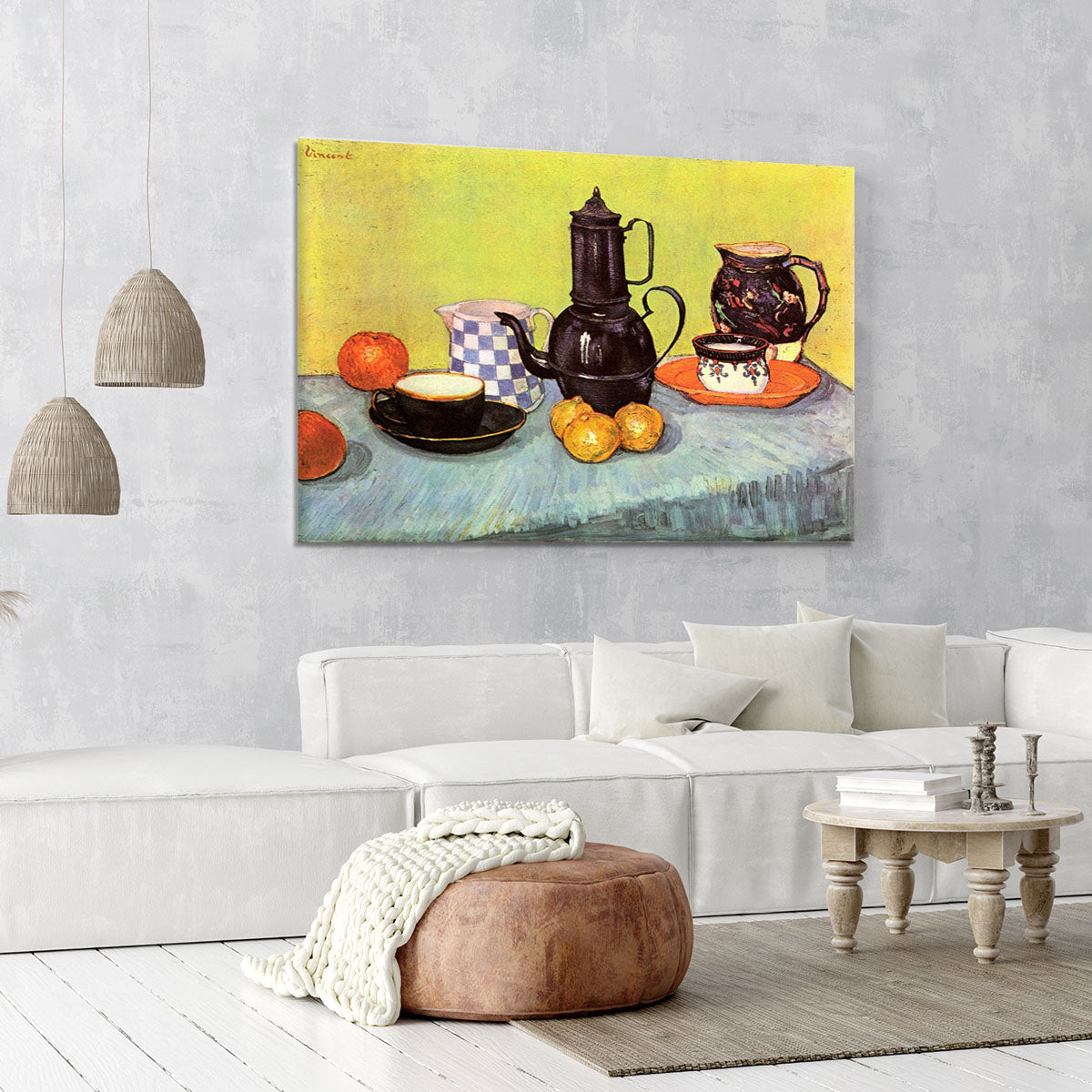 Still Life Blue Enamel Coffeepot Earthenware and Fruit by Van Gogh Canvas Print or Poster - Canvas Art Rocks - 6