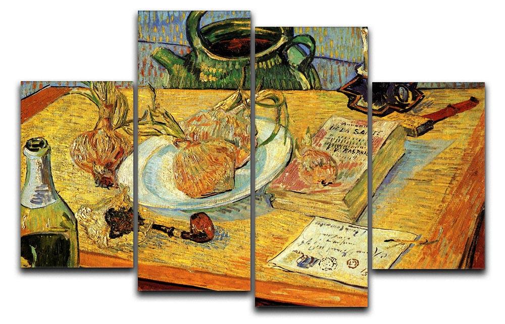 Still Life Drawing Board Pipe Onions and Sealing-Wax by Van Gogh 4 Split Panel Canvas  - Canvas Art Rocks - 1