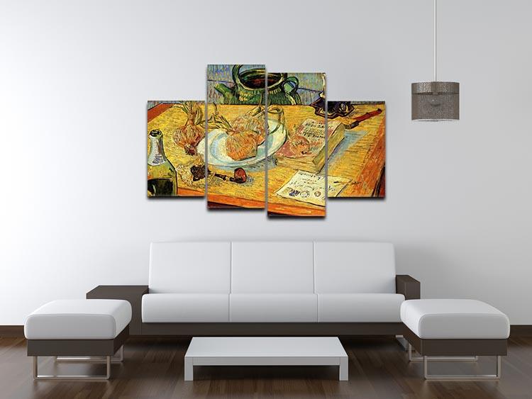Still Life Drawing Board Pipe Onions and Sealing-Wax by Van Gogh 4 Split Panel Canvas - Canvas Art Rocks - 3