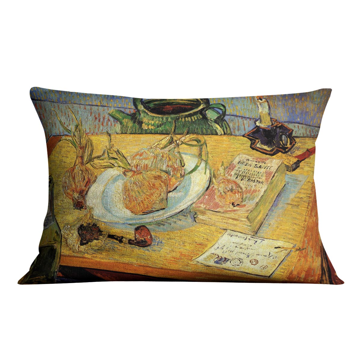 Still Life Drawing Board Pipe Onions and Sealing-Wax by Van Gogh Cushion
