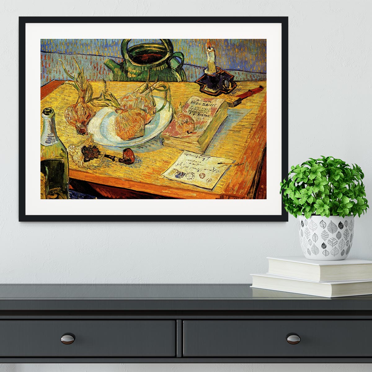 Still Life Drawing Board Pipe Onions and Sealing-Wax by Van Gogh Framed Print - Canvas Art Rocks - 1