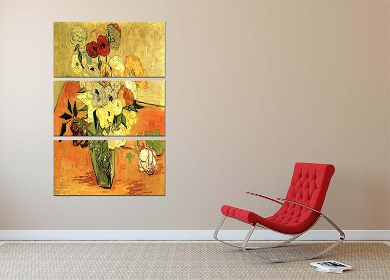 Still Life Japanese Vase with Roses and Anemones by Van Gogh 3 Split Panel Canvas Print - Canvas Art Rocks - 2