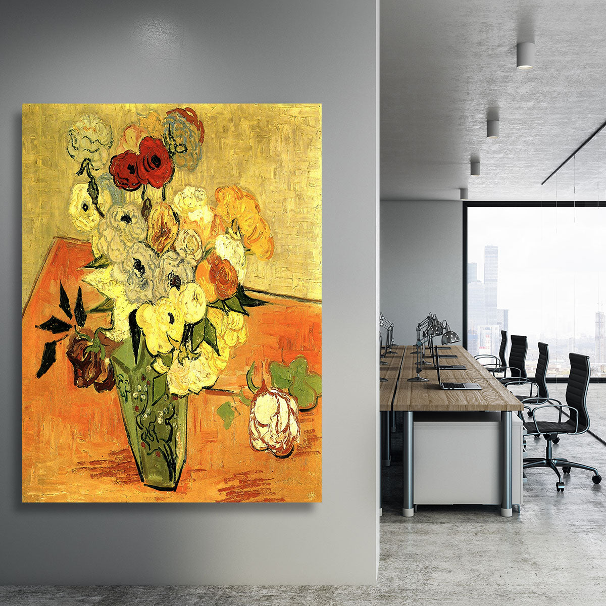 Still Life Japanese Vase with Roses and Anemones by Van Gogh Canvas Print or Poster - Canvas Art Rocks - 3