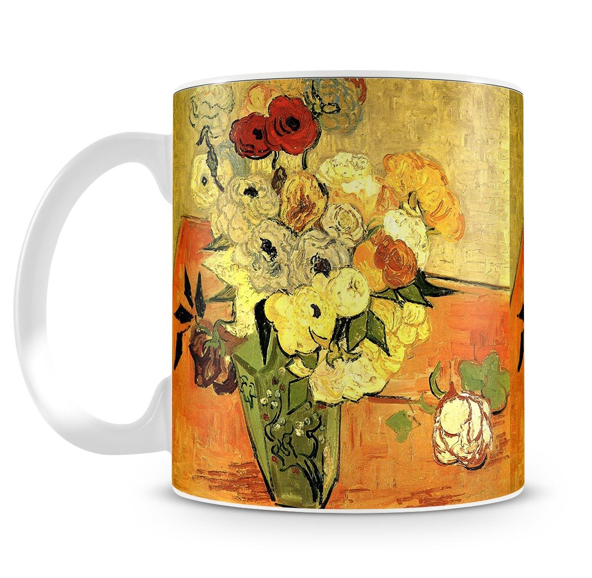 Still Life Japanese Vase with Roses and Anemones by Van Gogh Mug - Canvas Art Rocks - 4