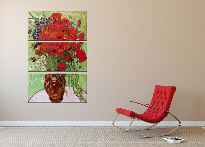 Still Life Red Poppies and Daisies by Van Gogh 3 Split Panel Canvas Print - Canvas Art Rocks - 2