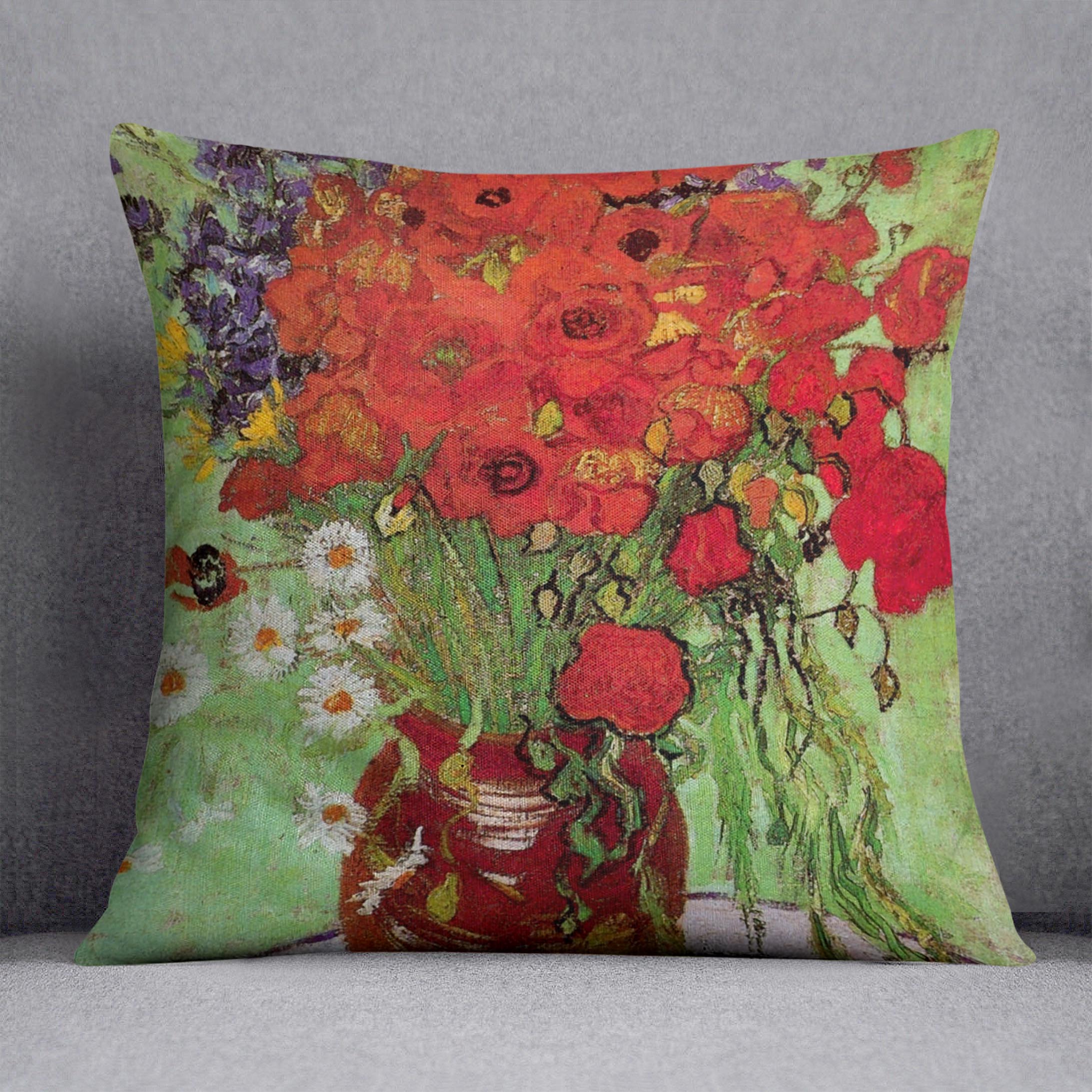 Still Life Red Poppies and Daisies by Van Gogh Cushion