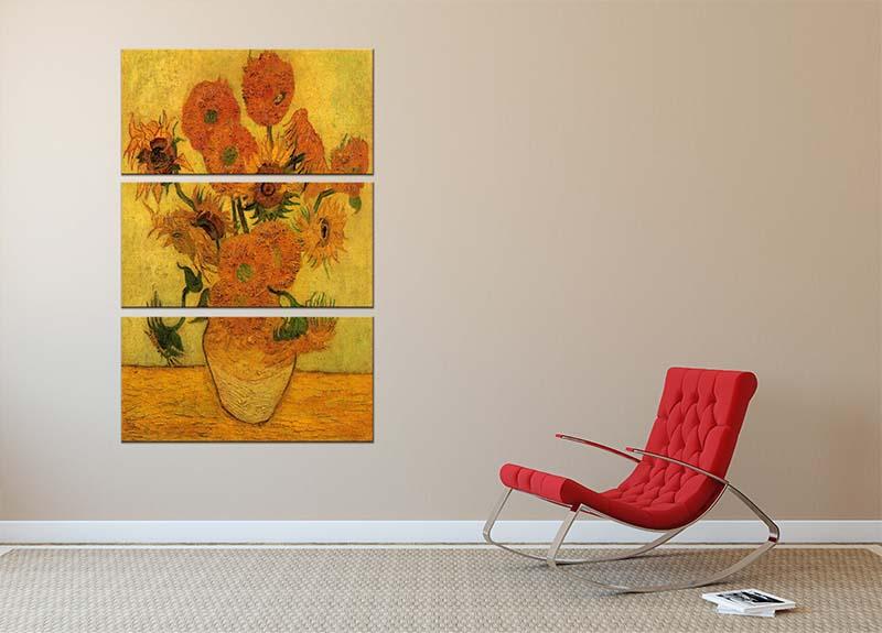 Still Life Vase with Fifteen Sunflowers 2 by Van Gogh 3 Split Panel Canvas Print - Canvas Art Rocks - 2