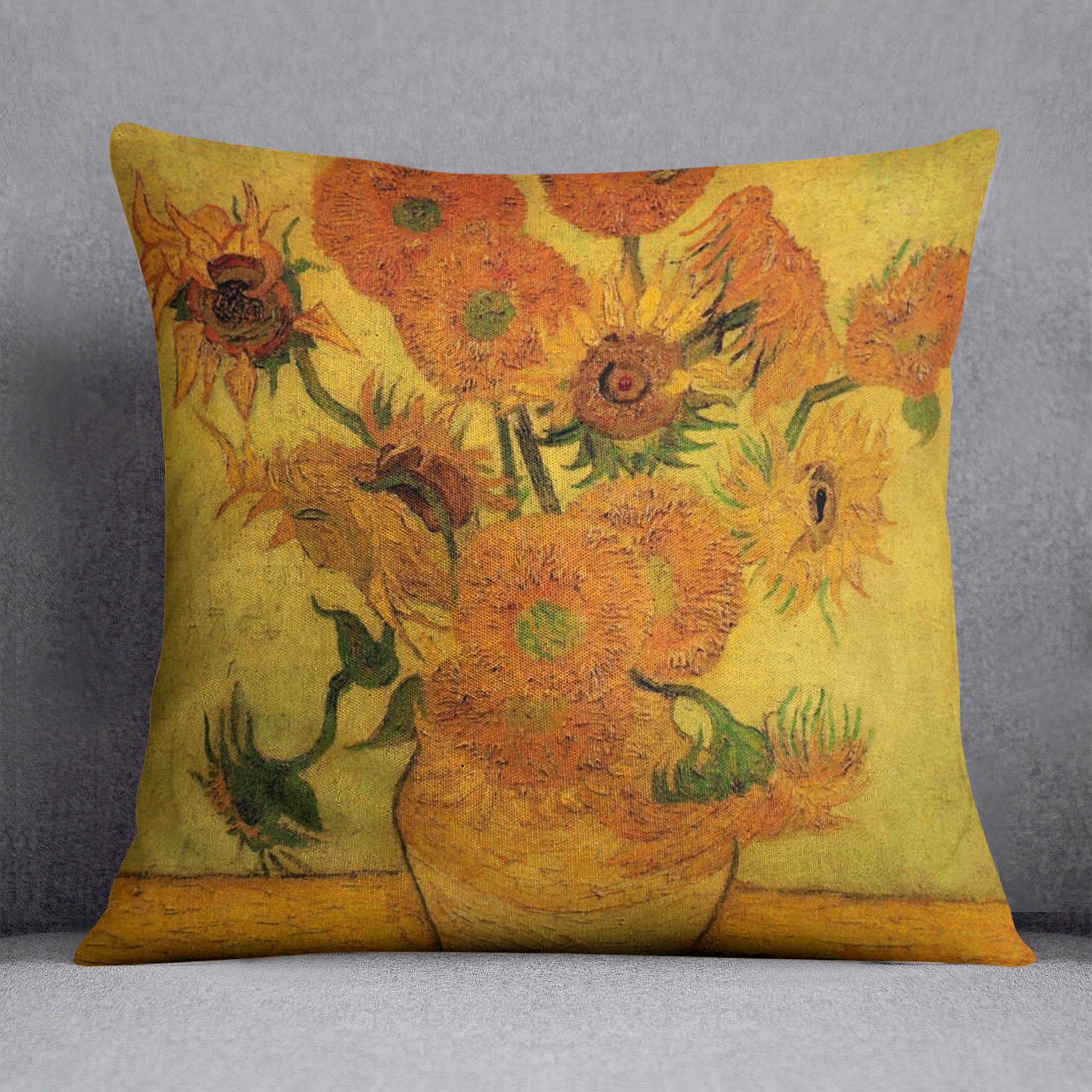 Still Life Vase with Fifteen Sunflowers 2 by Van Gogh Cushion