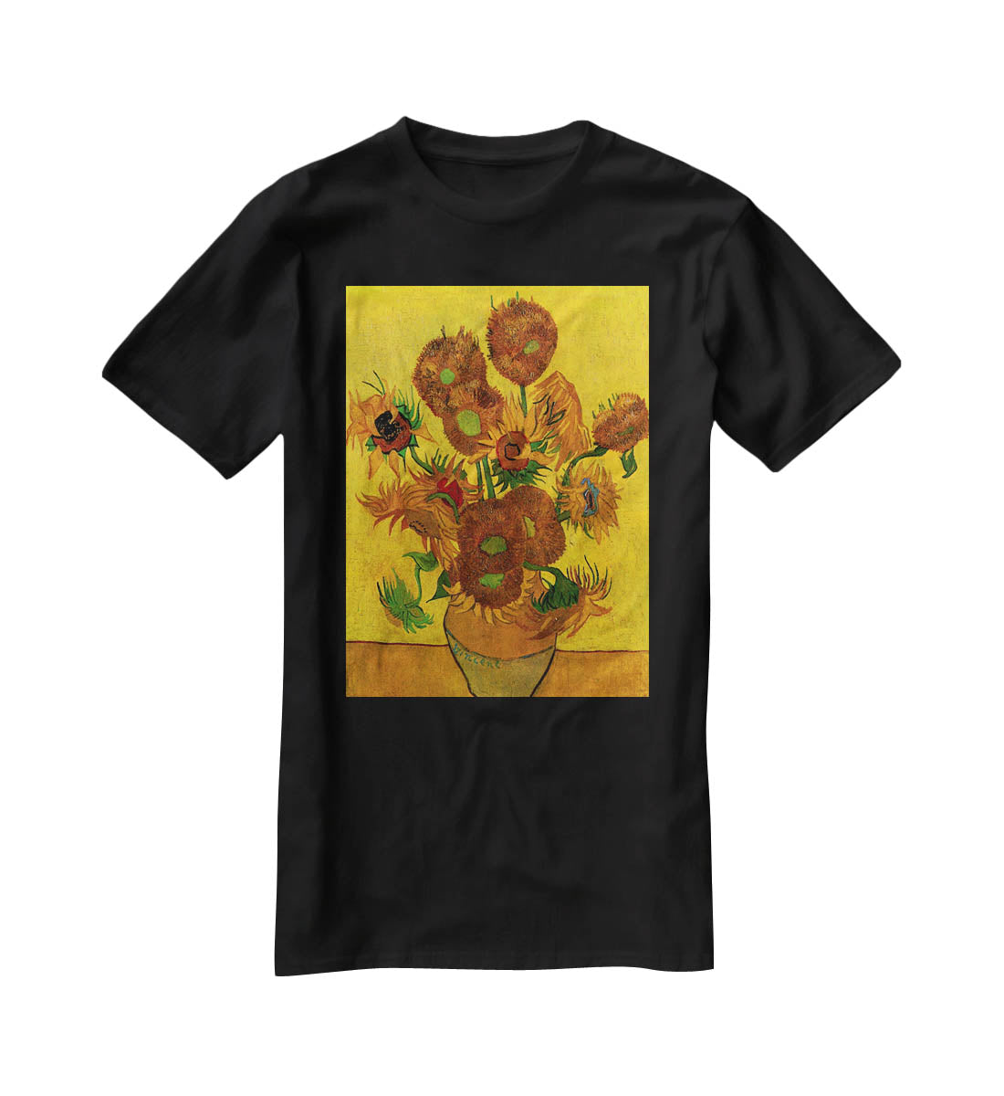 Still Life Vase with Fifteen Sunflowers by Van Gogh T-Shirt - Canvas Art Rocks - 1