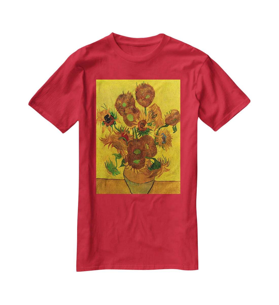 Still Life Vase with Fifteen Sunflowers by Van Gogh T-Shirt - Canvas Art Rocks - 4