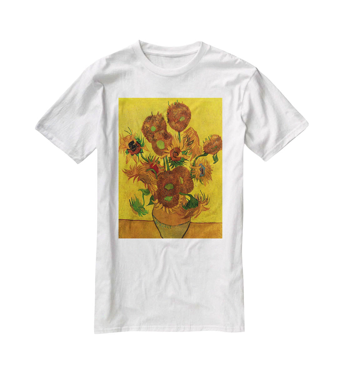 Still Life Vase with Fifteen Sunflowers by Van Gogh T-Shirt - Canvas Art Rocks - 5