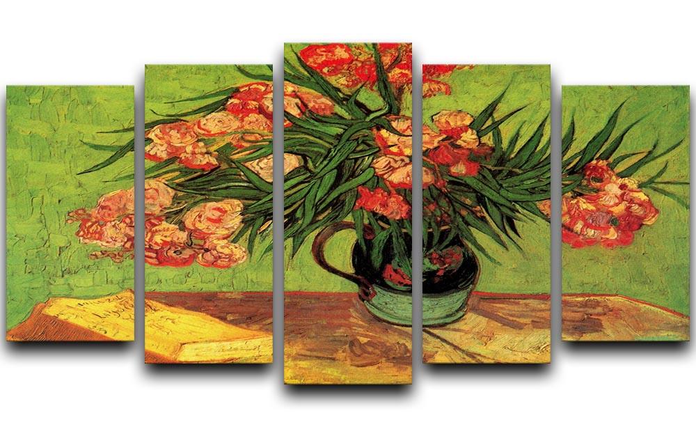 Still Life Vase with Oleanders and Books by Van Gogh 5 Split Panel Canvas  - Canvas Art Rocks - 1