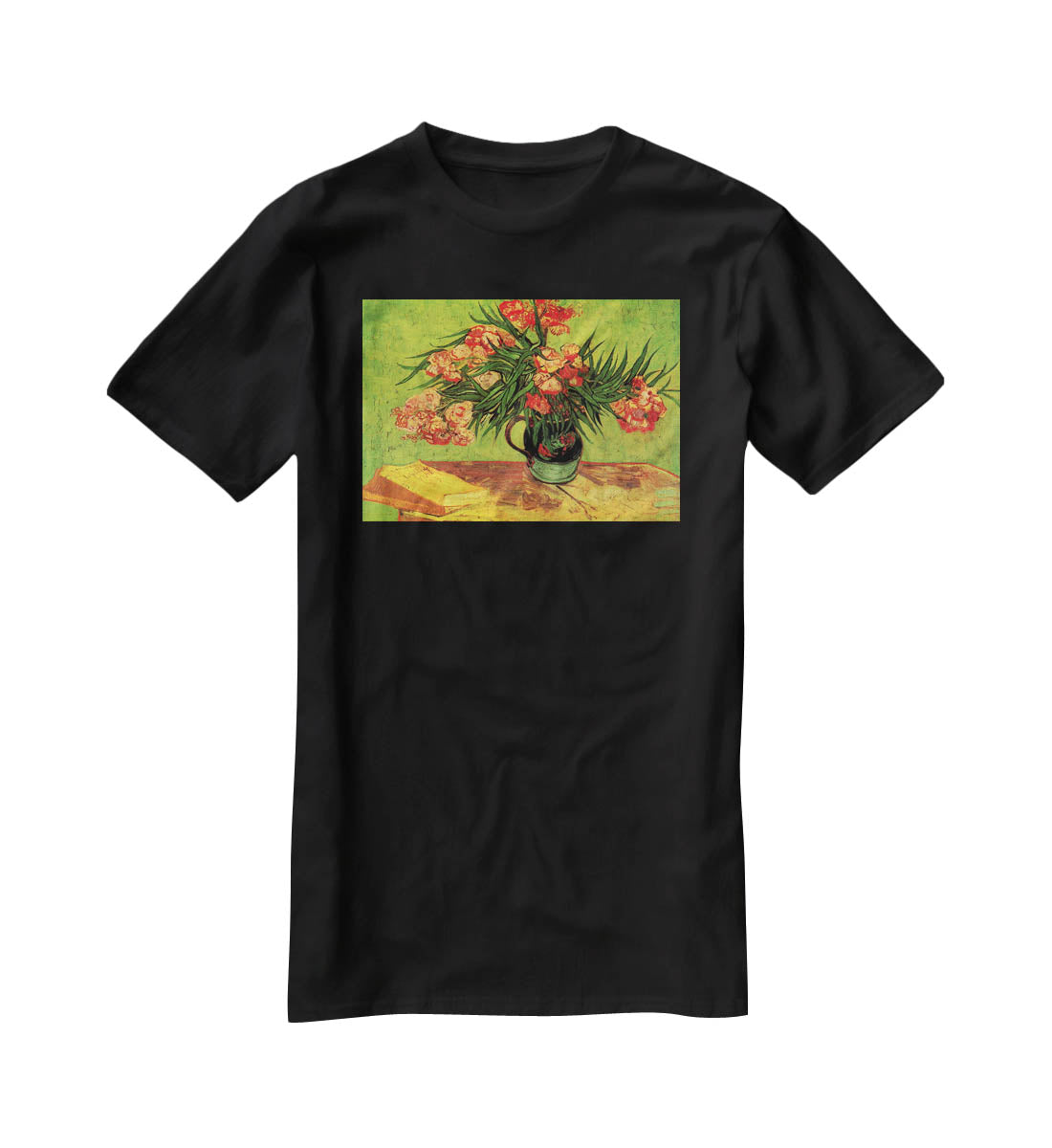 Still Life Vase with Oleanders and Books by Van Gogh T-Shirt - Canvas Art Rocks - 1