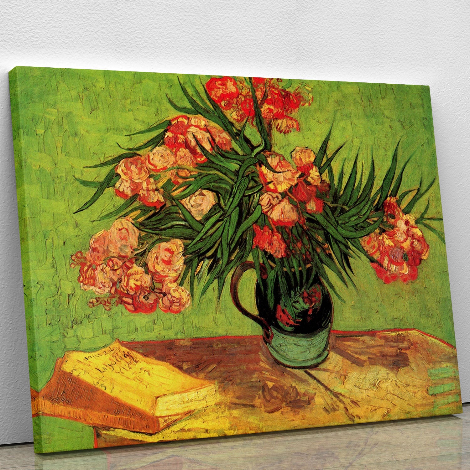 Still Life Vase with Oleanders and Books by Van Gogh Canvas Print or Poster - Canvas Art Rocks - 1
