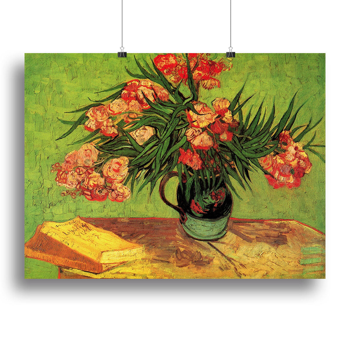 Still Life Vase with Oleanders and Books by Van Gogh Canvas Print or Poster - Canvas Art Rocks - 2