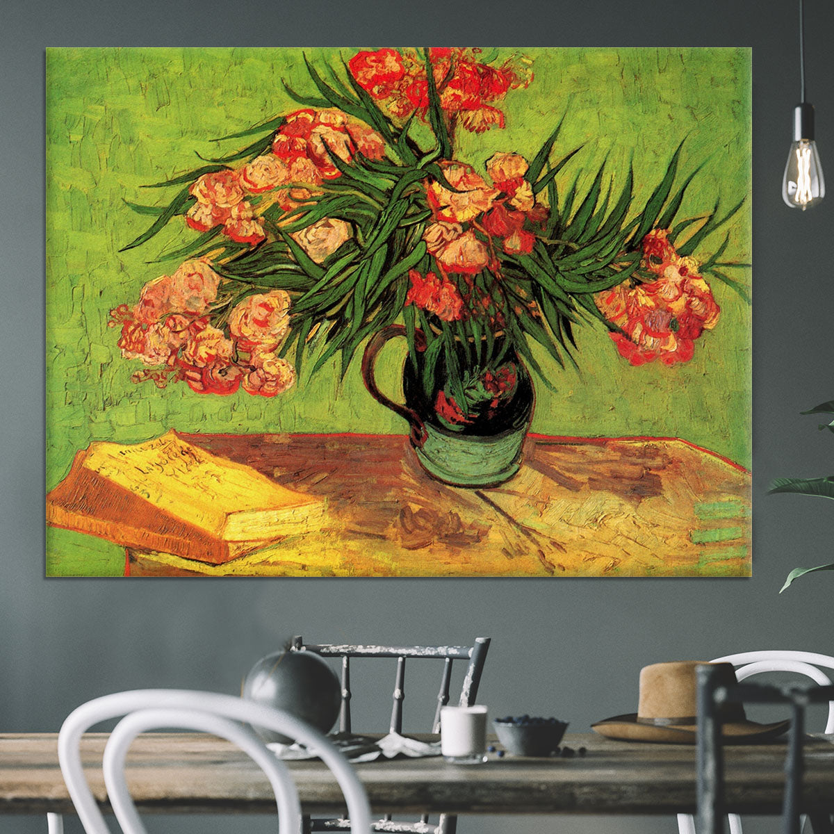 Still Life Vase with Oleanders and Books by Van Gogh Canvas Print or Poster - Canvas Art Rocks - 3