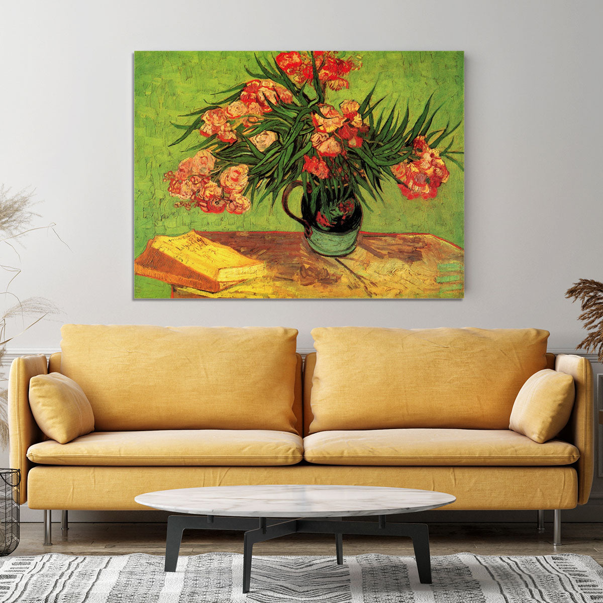 Still Life Vase with Oleanders and Books by Van Gogh Canvas Print or Poster - Canvas Art Rocks - 4