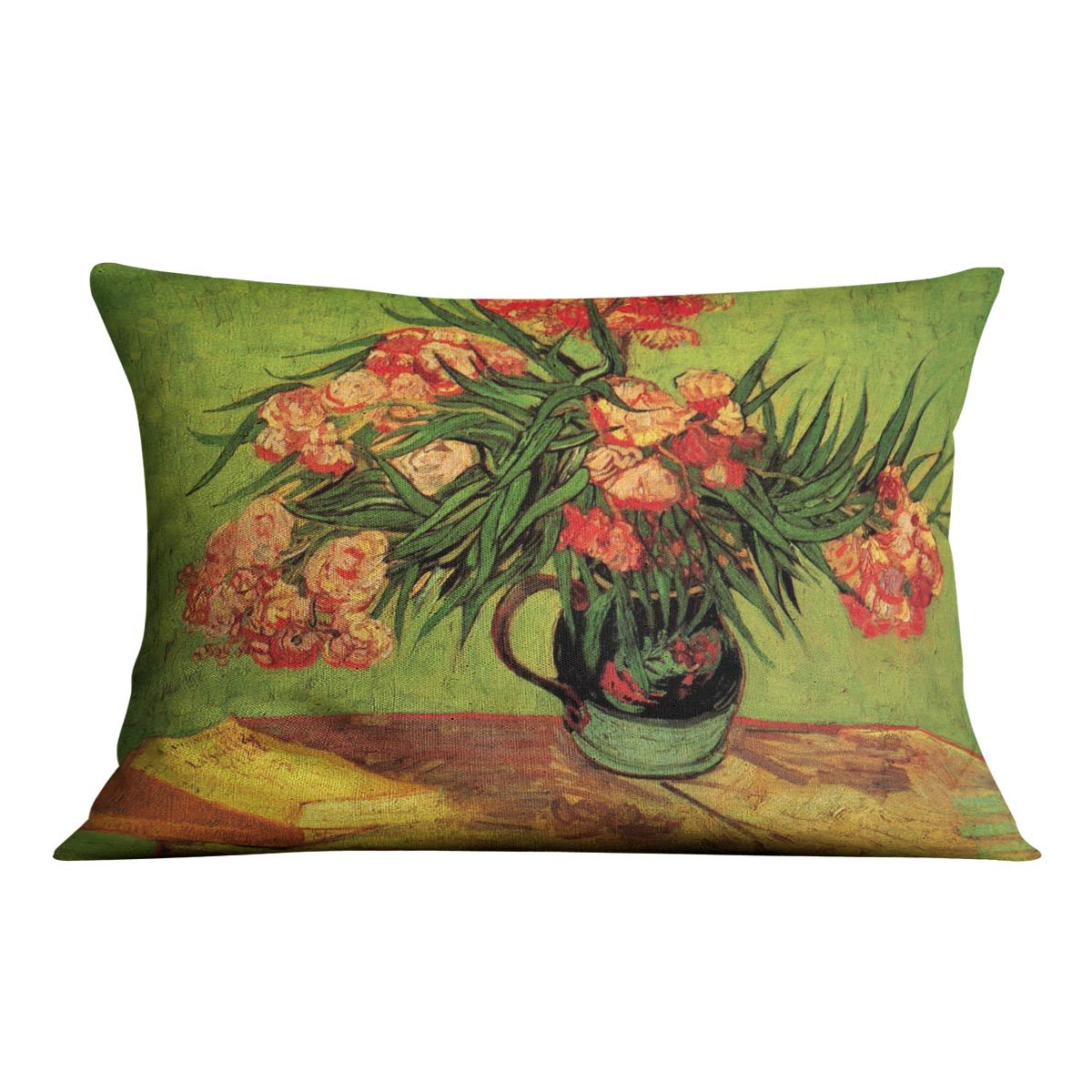 Still Life Vase with Oleanders and Books by Van Gogh Cushion
