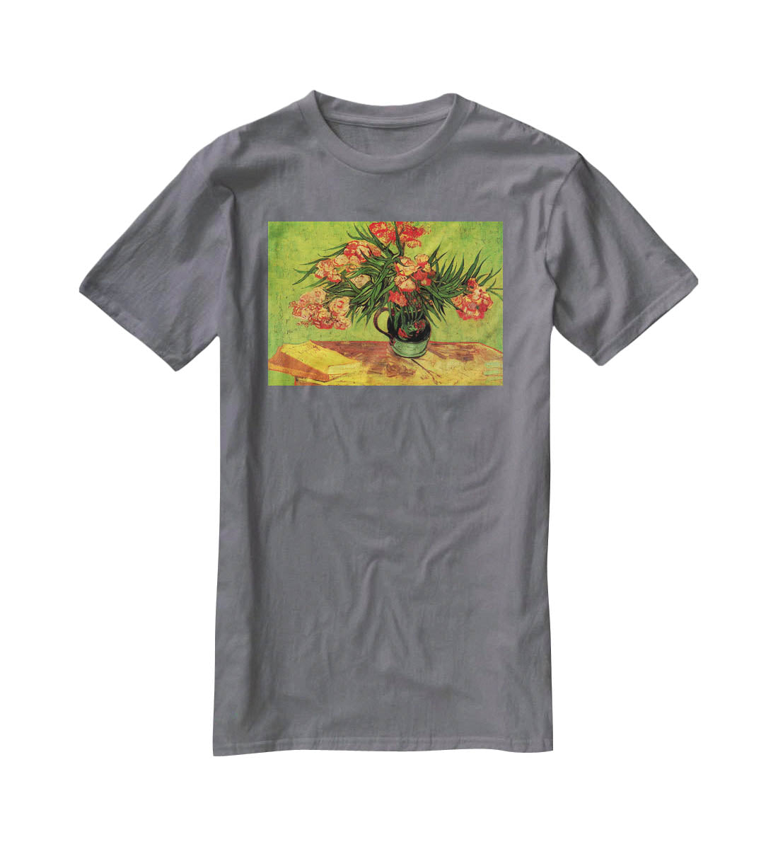 Still Life Vase with Oleanders and Books by Van Gogh T-Shirt - Canvas Art Rocks - 3