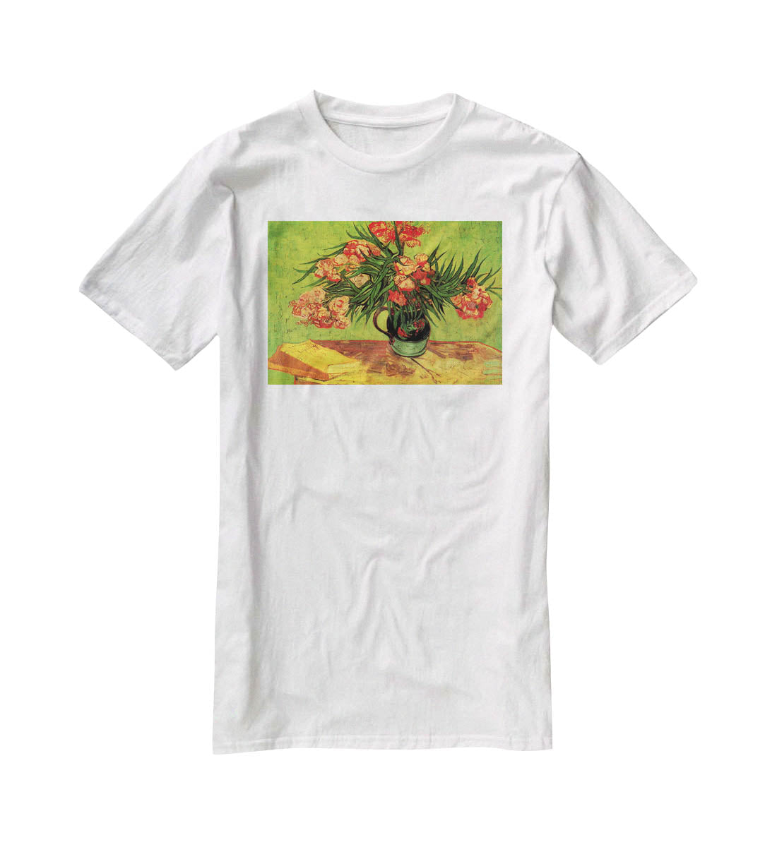 Still Life Vase with Oleanders and Books by Van Gogh T-Shirt - Canvas Art Rocks - 5