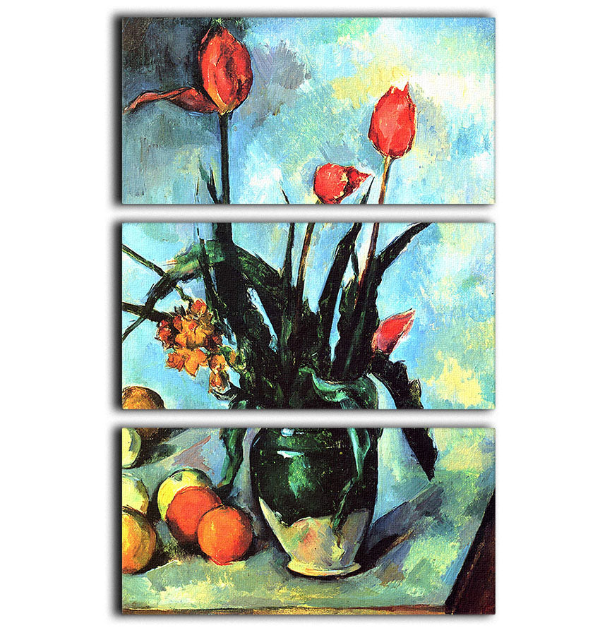 Still Life vase with Tulips by Cezanne 3 Split Panel Canvas Print - Canvas Art Rocks - 1