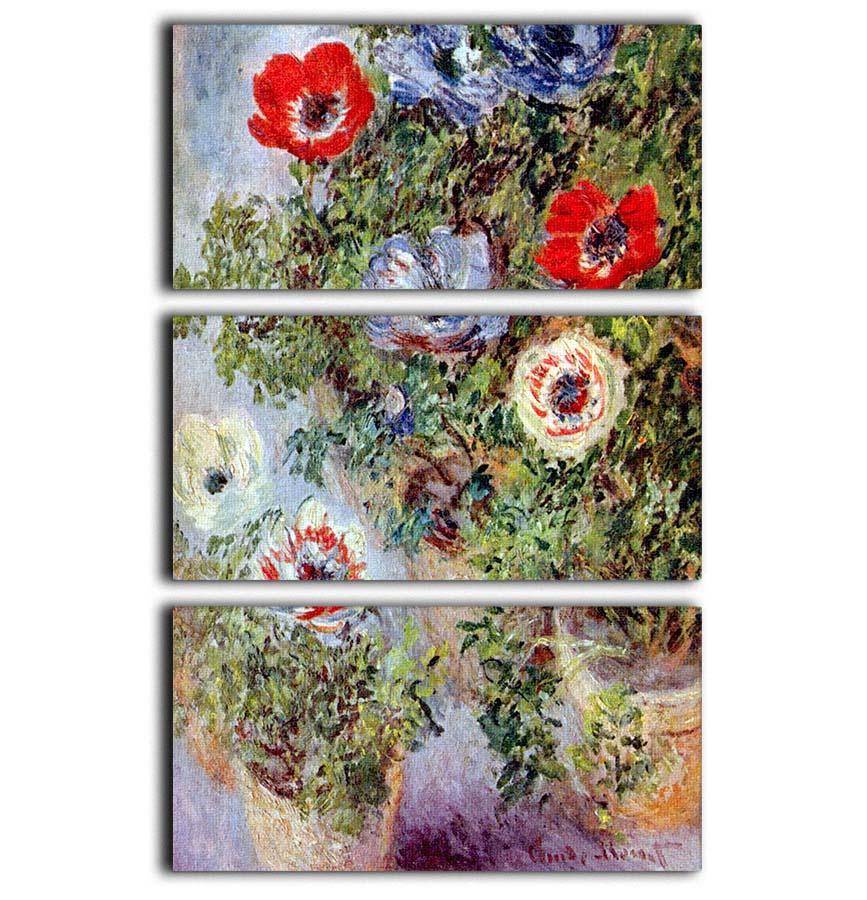 Still Life with Anemones by Monet 3 Split Panel Canvas Print - Canvas Art Rocks - 1