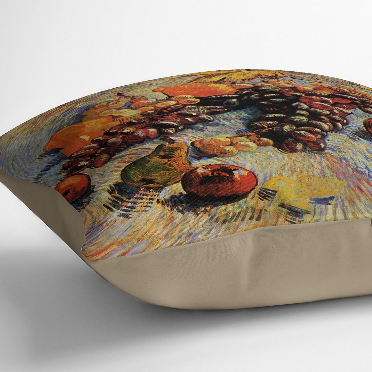 Still Life with Apples Pears Lemons and Grapes by Van Gogh Cushion