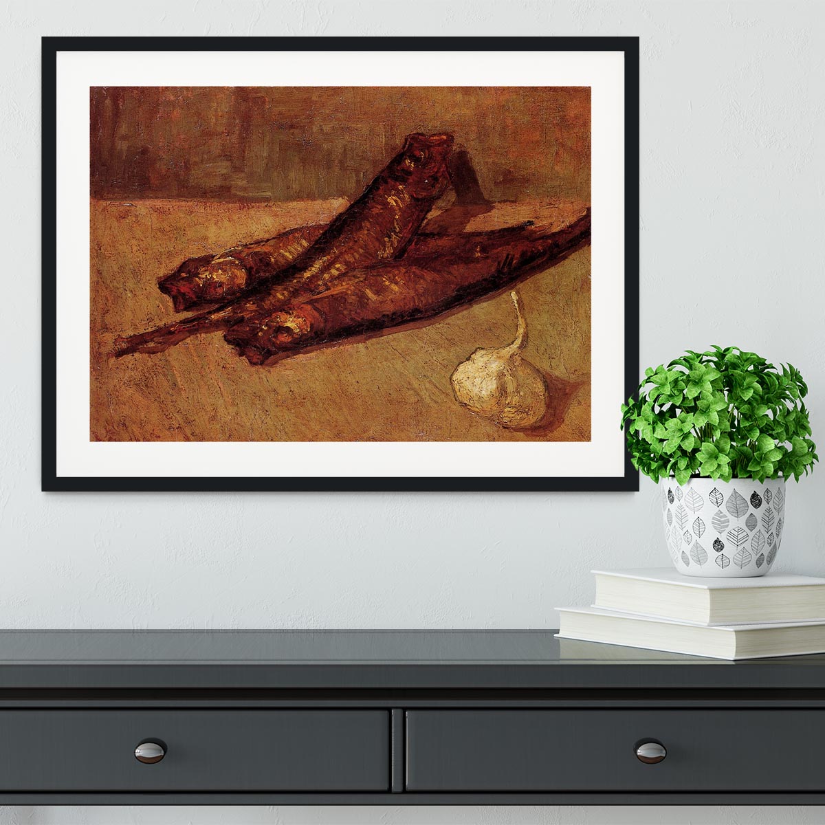 Still Life with Bloaters and Garlic by Van Gogh Framed Print - Canvas Art Rocks - 1