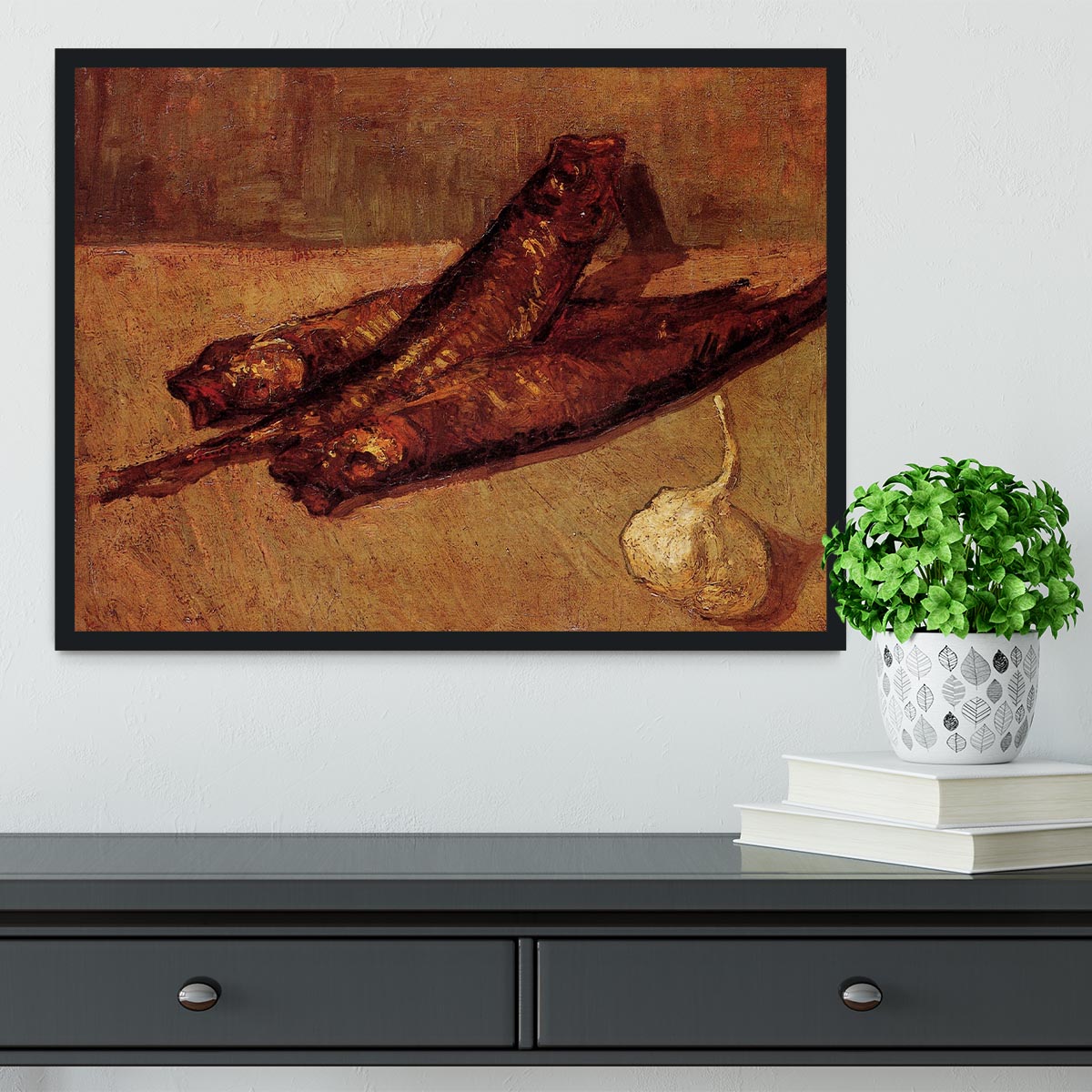 Still Life with Bloaters and Garlic by Van Gogh Framed Print - Canvas Art Rocks - 2