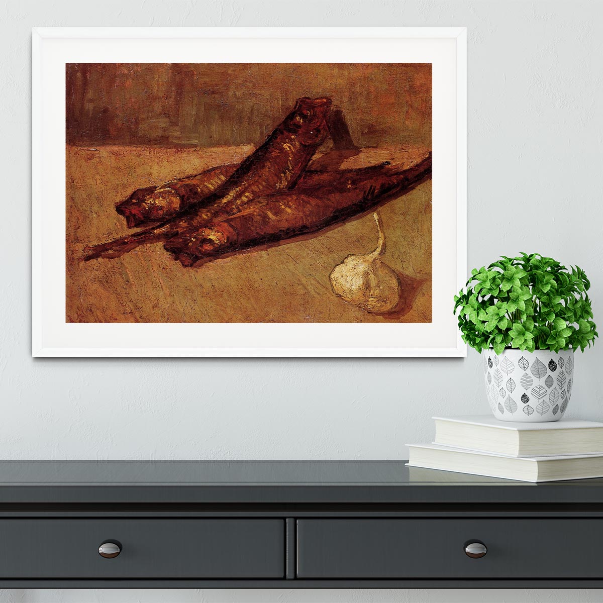 Still Life with Bloaters and Garlic by Van Gogh Framed Print - Canvas Art Rocks - 5