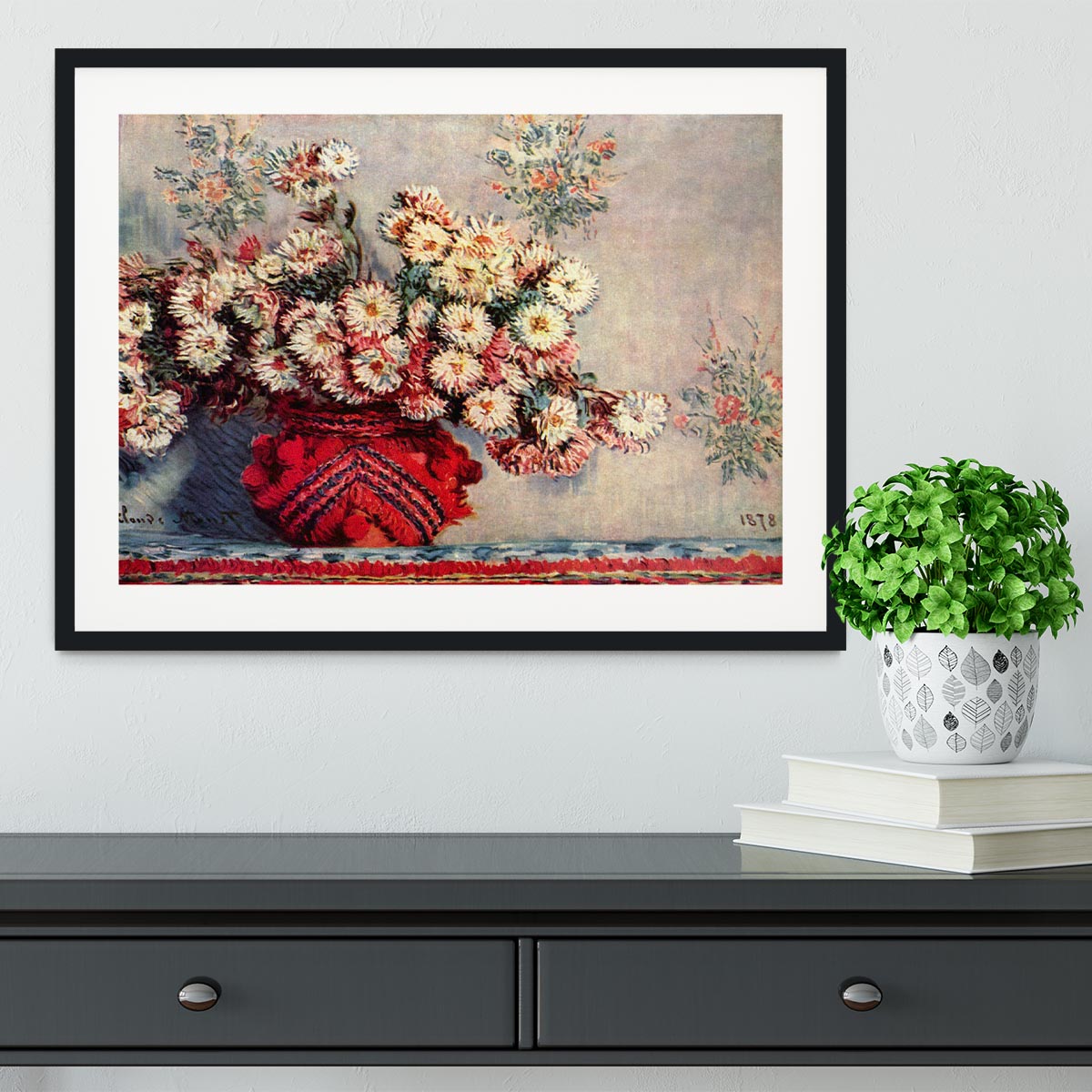 Still Life with Chrysanthemums by Monet Framed Print - Canvas Art Rocks - 1