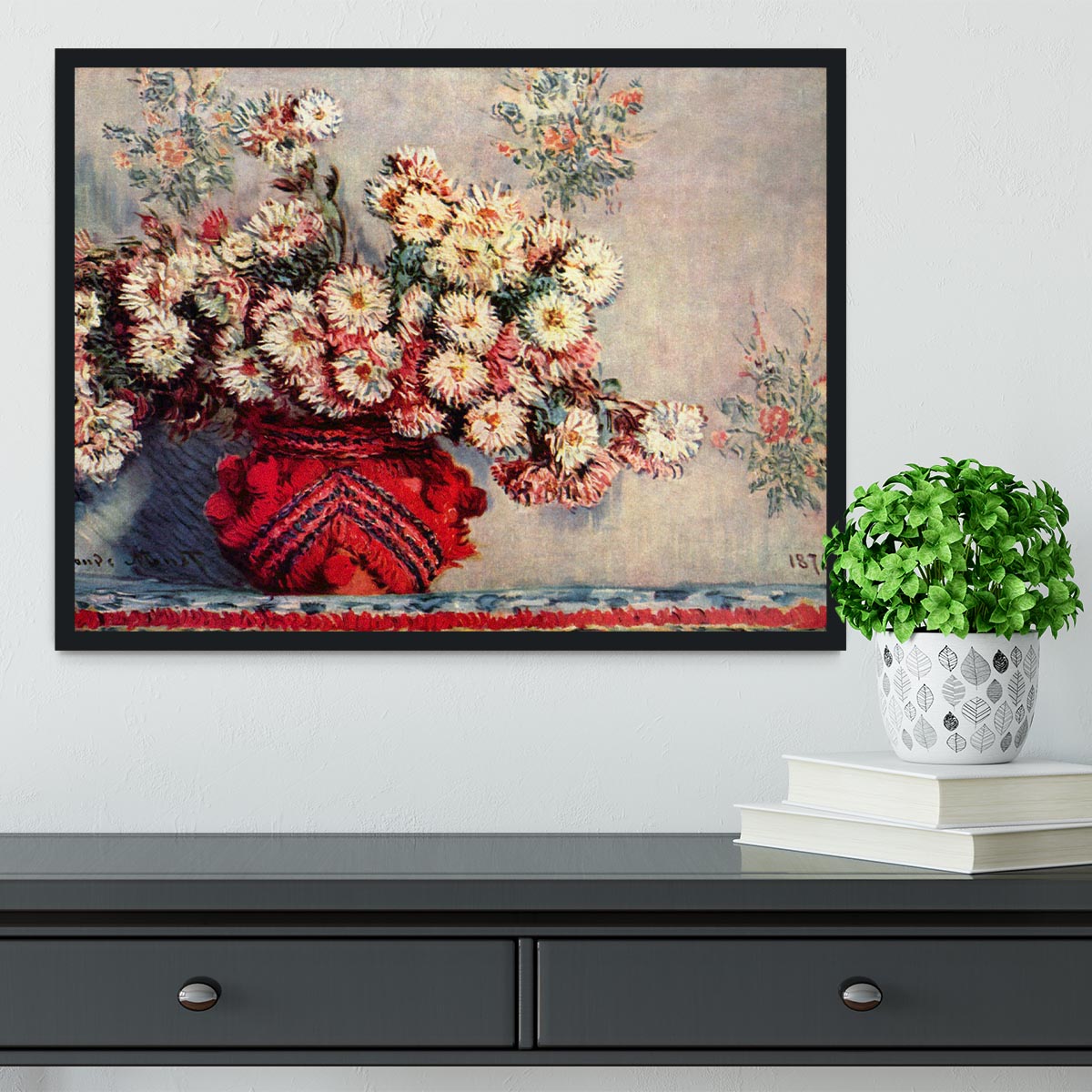 Still Life with Chrysanthemums by Monet Framed Print - Canvas Art Rocks - 2