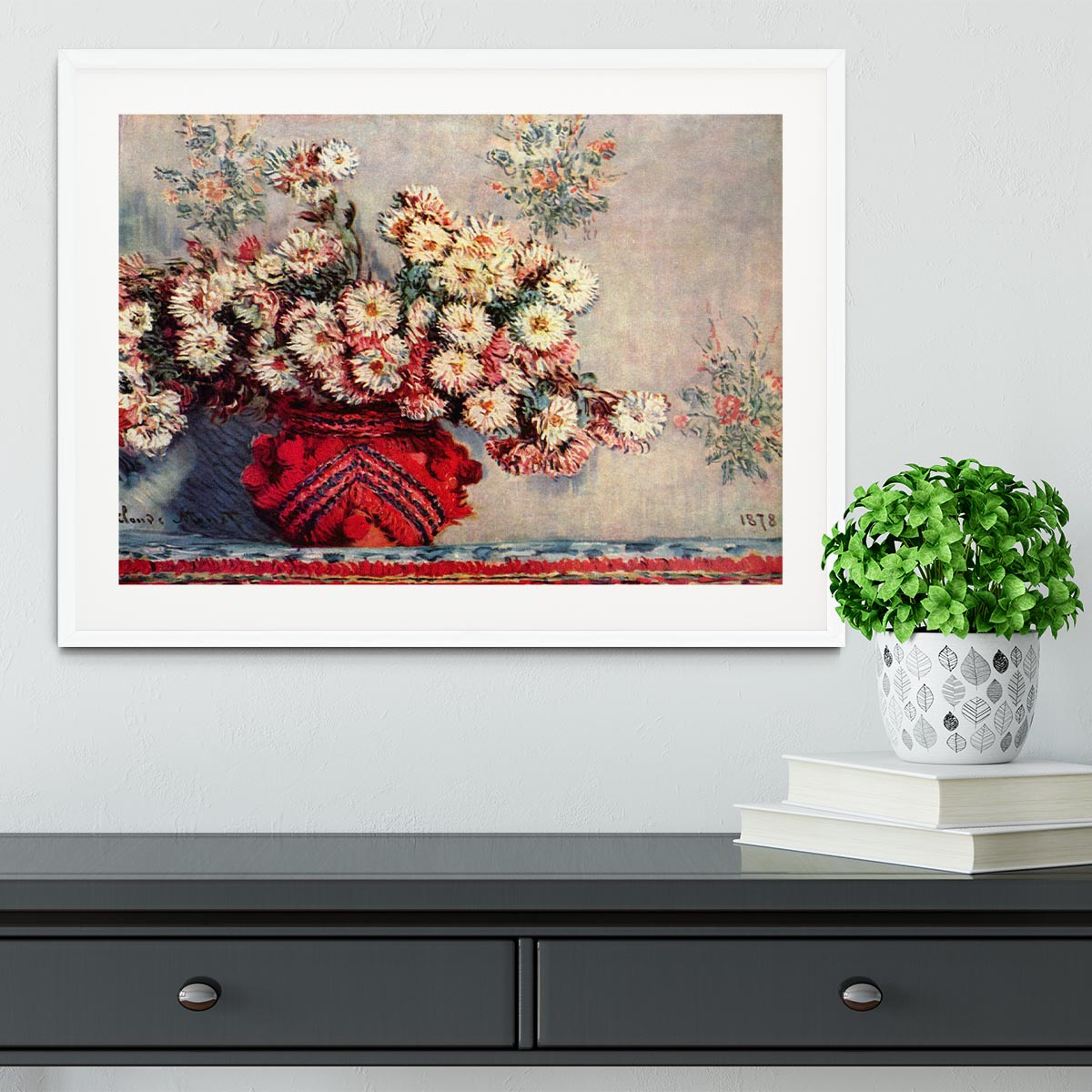 Still Life with Chrysanthemums by Monet Framed Print - Canvas Art Rocks - 5