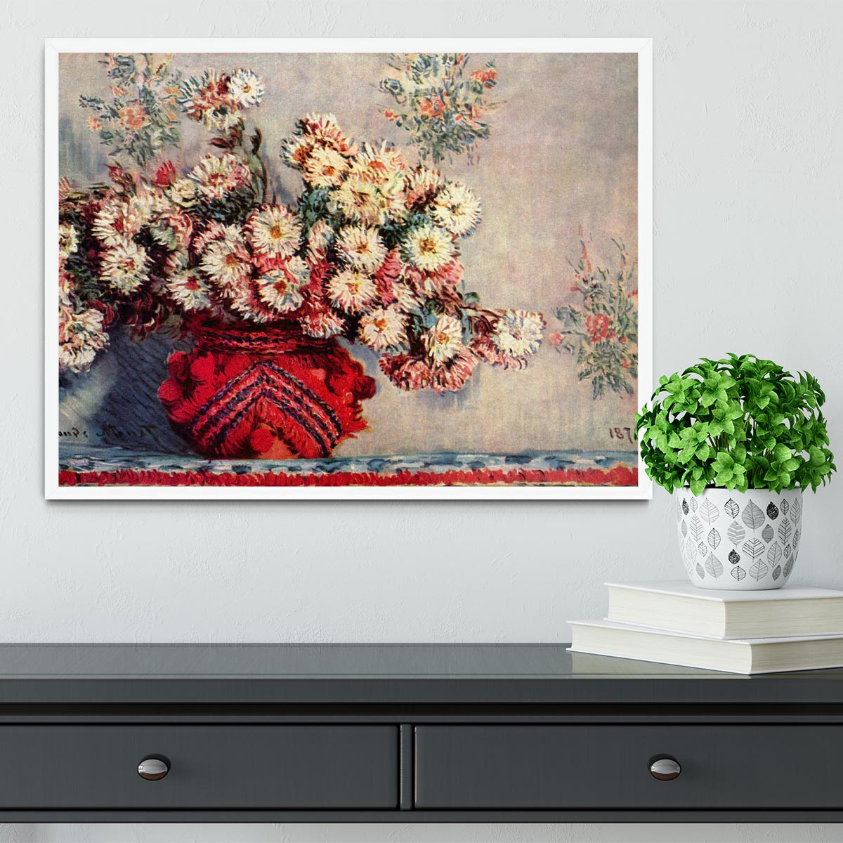 Still Life with Chrysanthemums by Monet Framed Print - Canvas Art Rocks -6