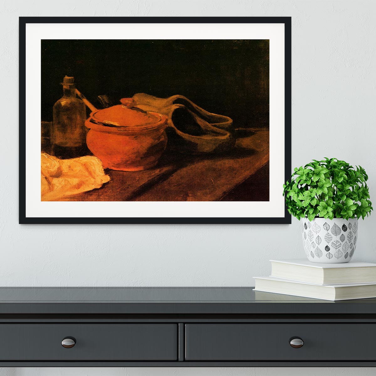 Still Life with Earthenware Bottle and Clogs by Van Gogh Framed Print - Canvas Art Rocks - 1