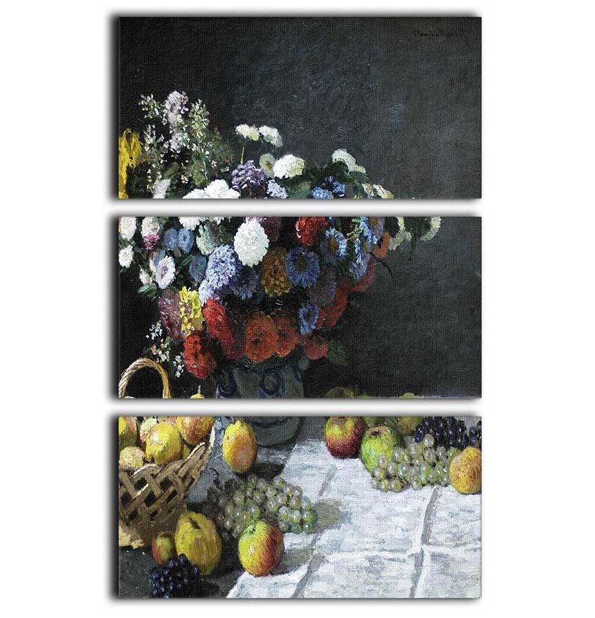 Still Life with Flowers and Fruits by Monet 3 Split Panel Canvas Print - Canvas Art Rocks - 1